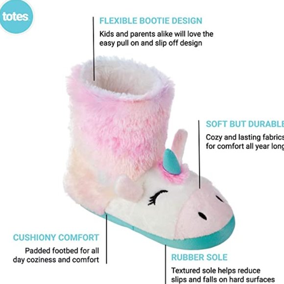 Totes Unicorn Animal Girls Kids Warm Soft Lightweight Boot Slipper Size 13-1 - Picture 2 of 4
